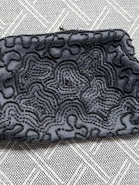 Walborg Vintage Shiny Beaded Black Clutch  Purse Hand Made in Belgium 8" x 5"